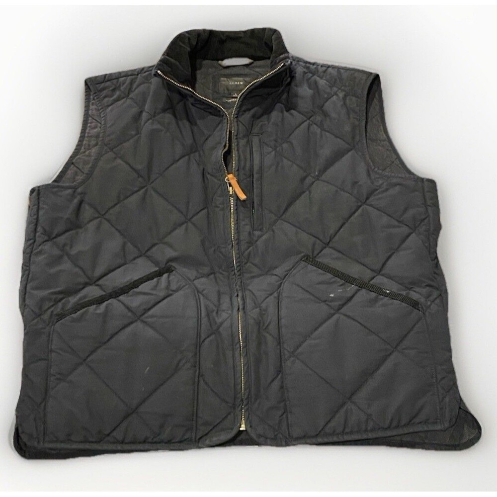 J. Crew Walker Vest Mens Large Full Zip Quilted Puffer Pockets Blue NWOT